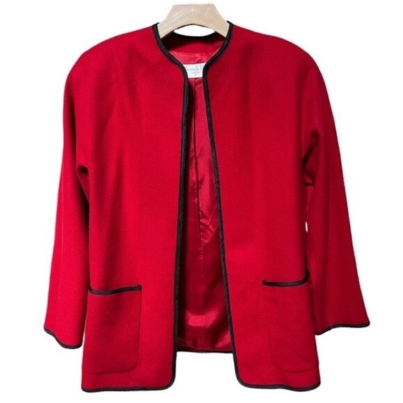 Christian Dior Le Suit Open Front Vintage Blazer in Red with Black Trim 6 - Picture 1 of 14